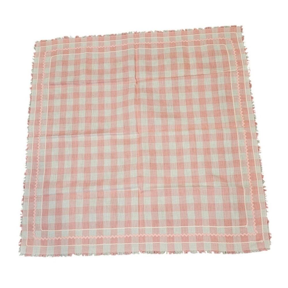 Vintage 1980s 35" Square Cotton Lightweight Blanket Pink Plaid Cottagecore